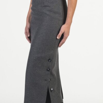 Gray Woolen Flanel Midi Skirt