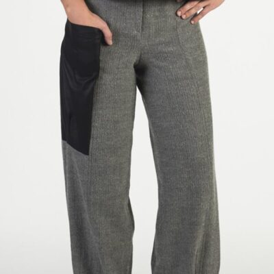 Woolen Herringbone Trousers With Leather Pocket